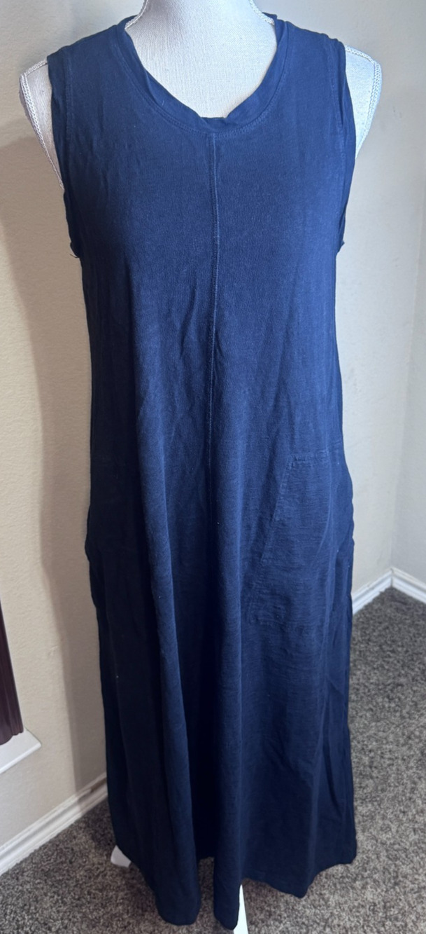 Rachel Zoe T-Shirt Maxi Dress‎ Sleevelss sz S/M black pockets Lagenlook Classic